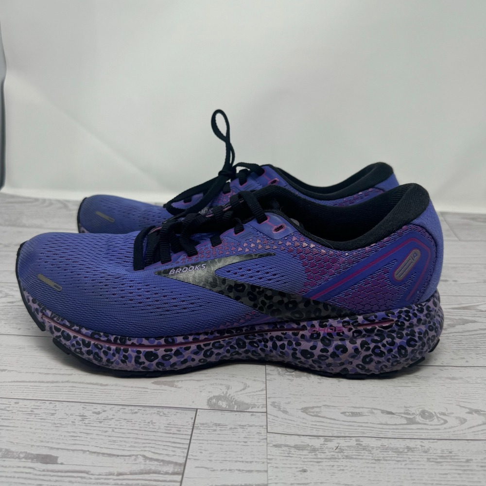 Brooks Ghost 14 Womens Running Shoes Purple Leopard Print 1203561B578 Size 10